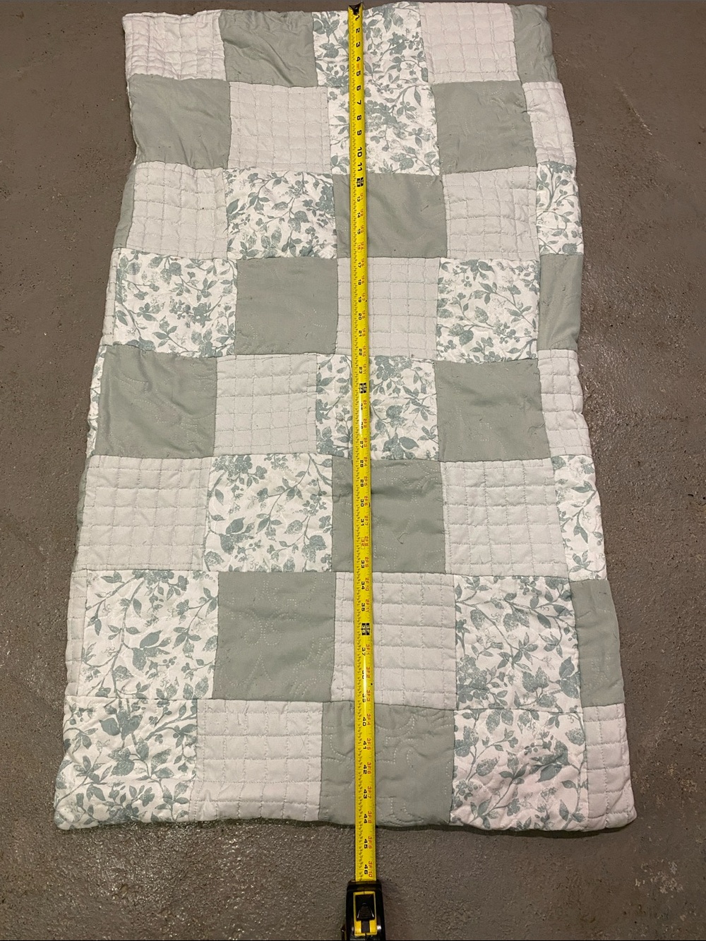 Patchwork Quilted Throw in Sage and White - Soft Floral Squares